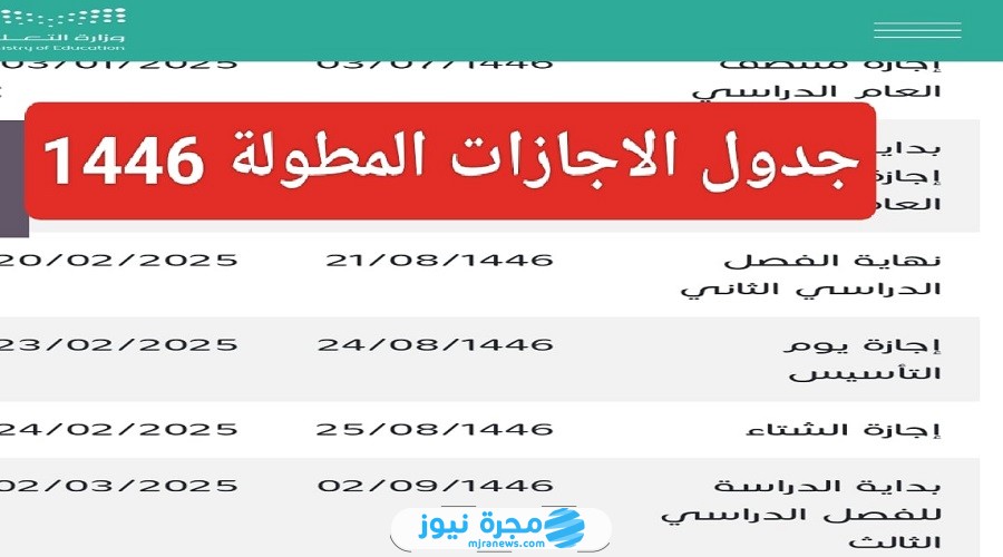 كم اجازة مطولة في الترم الثاني في السعودية