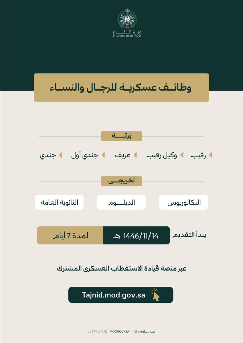 التقديم على وزارة الدفاع للوظائف العسكرية